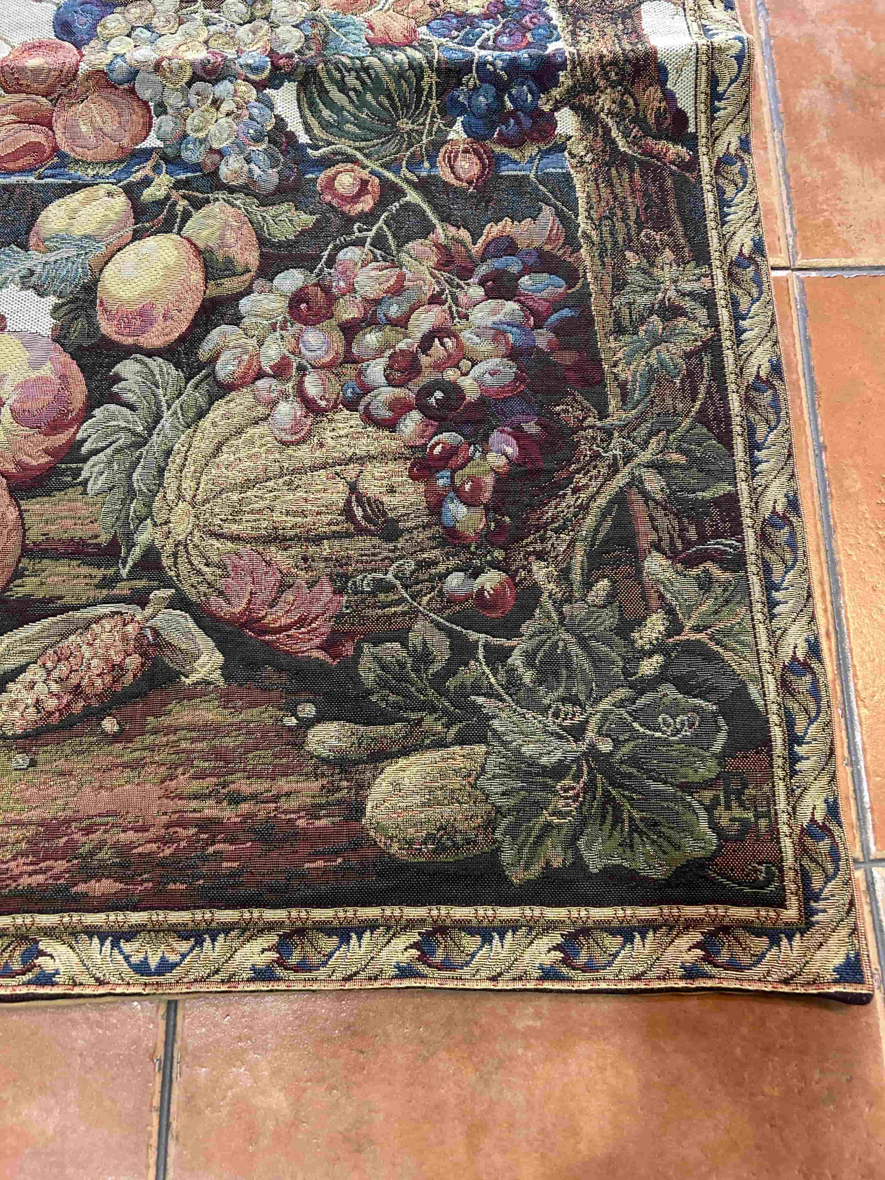tapiz decorativo bodegon frutas y aves detalle